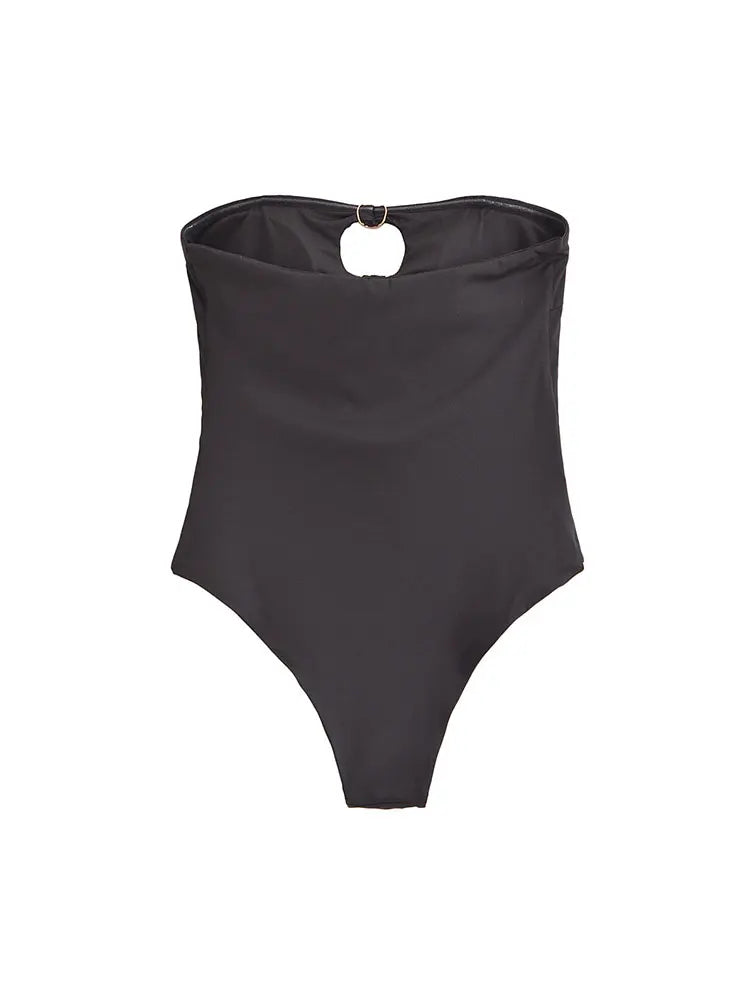 Gold-Trimmed Bandeau Swimsuit for Summer Events | Bodysuits