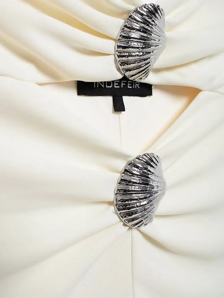 White Halter with Silver Shell Appliqués for Festivals | Halter Tops