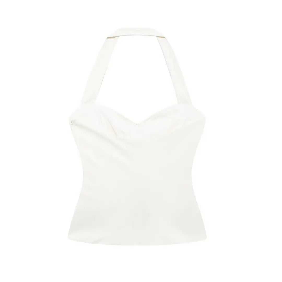 White Halter with Silver Shell Appliqués for Festivals | Halter Tops