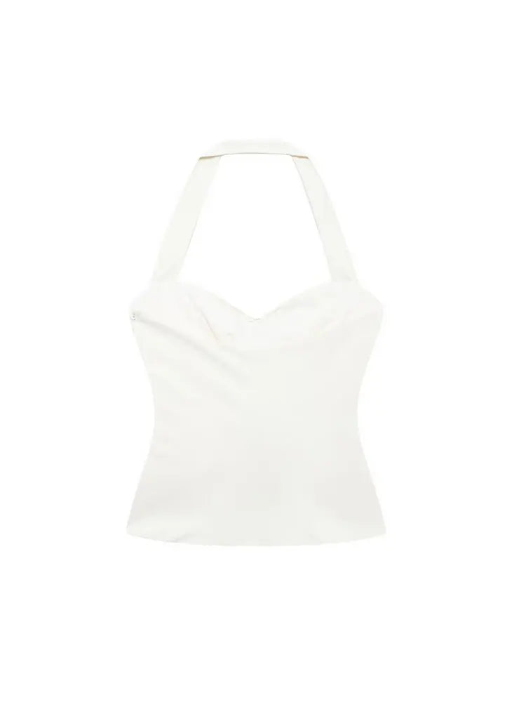 White Halter with Silver Shell Appliqués for Festivals | Halter Tops