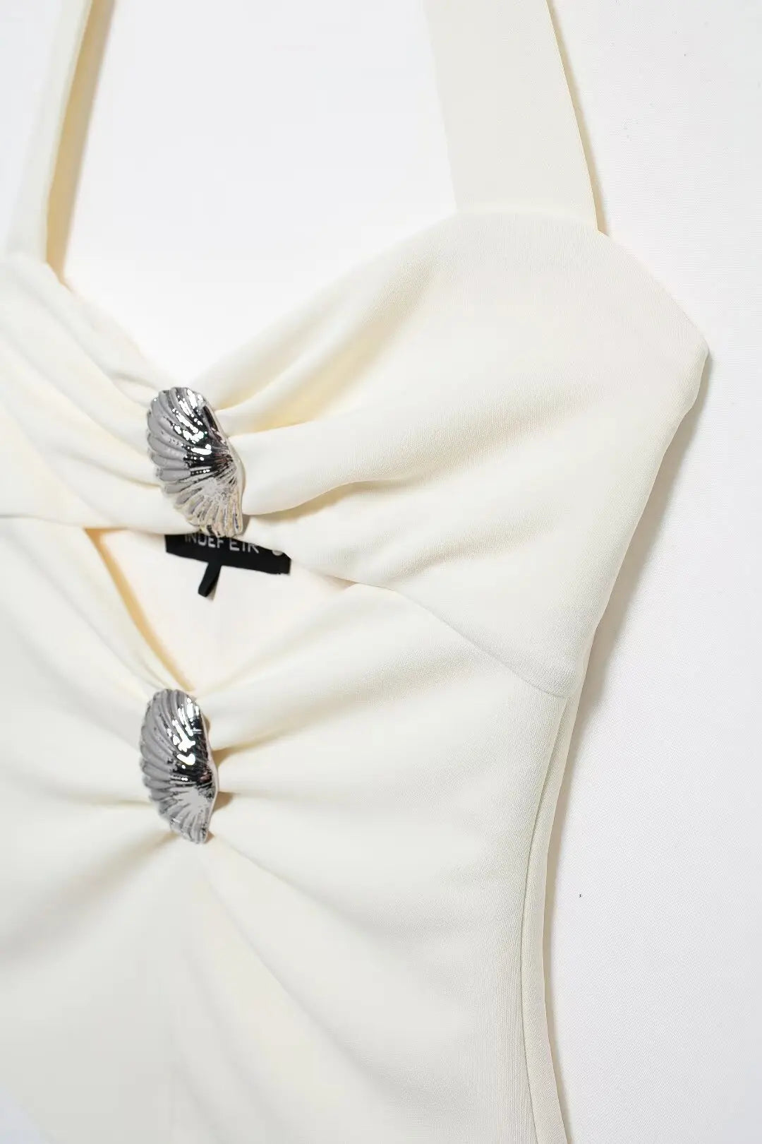 White Halter with Silver Shell Appliqués for Festivals | Halter Tops