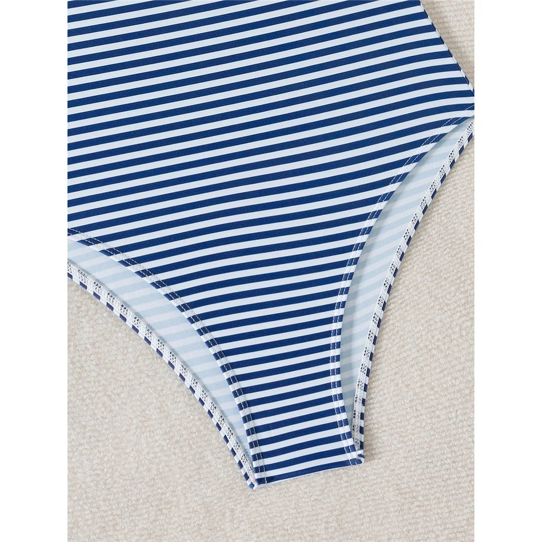 Striped One-Piece Swimsuit with Lace Detailing | One Piece Swimsuit