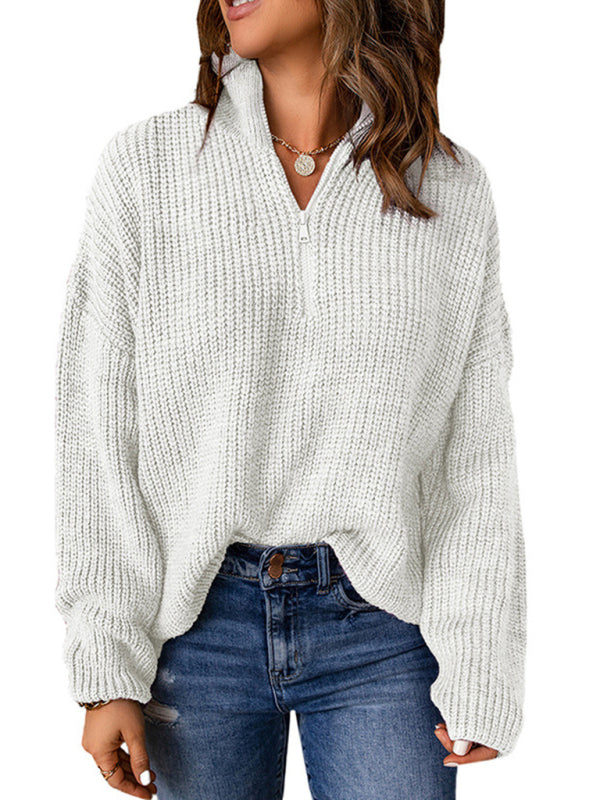 Oversized Waffle Knit Half-Zip Sweater