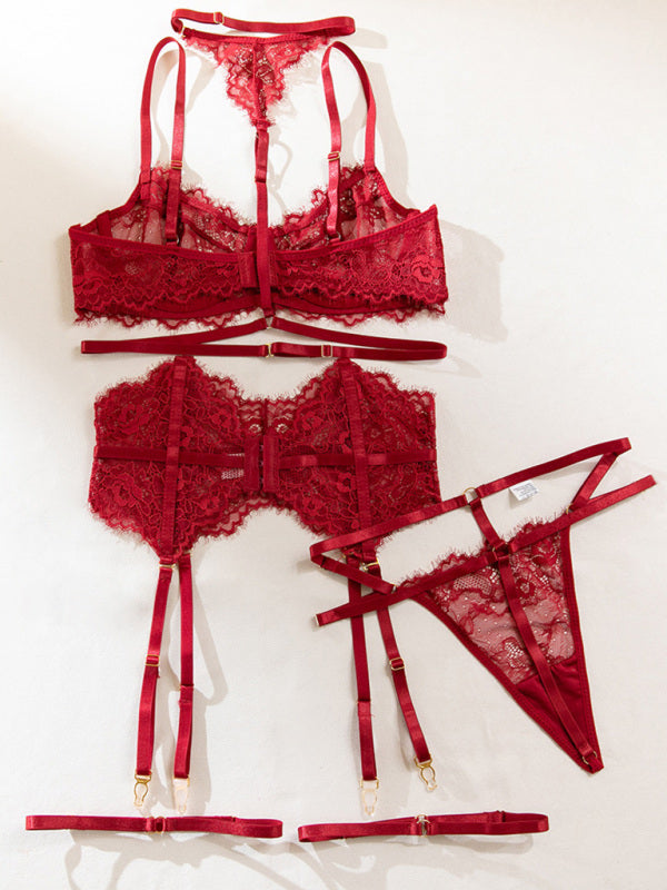 Seductive Lace 3-Piece Lingerie Set with Garter and Choker | Lingerie