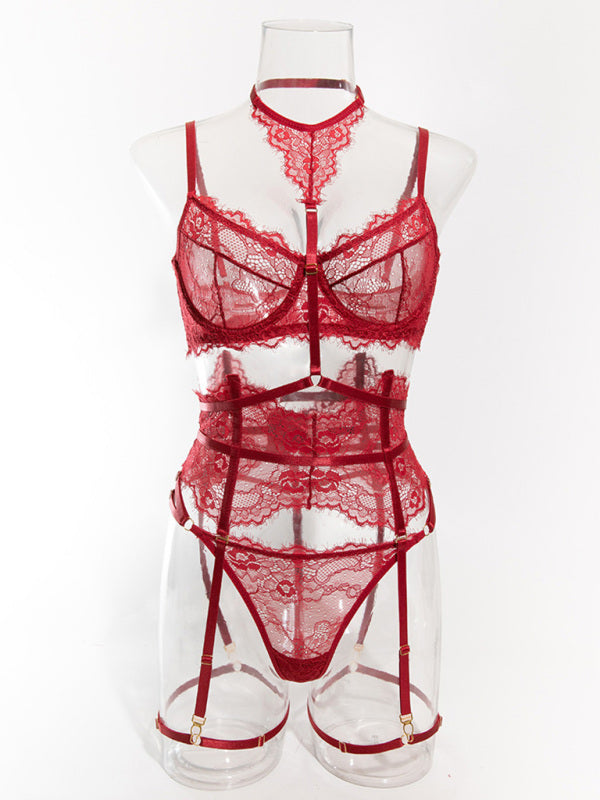 Seductive Lace 3-Piece Lingerie Set with Garter and Choker | Lingerie