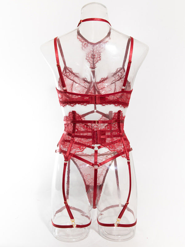Seductive Lace 3-Piece Lingerie Set with Garter and Choker | Lingerie