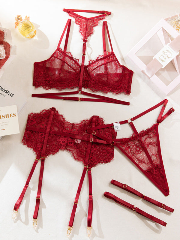 Seductive Lace 3-Piece Lingerie Set with Garter and Choker | Lingerie
