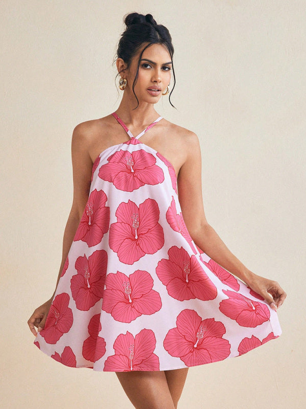 Pink Halter Tent Dress – Lightweight Floral Vacation Style | Tent Dresses
