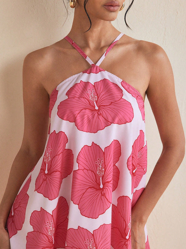 Pink Halter Tent Dress – Lightweight Floral Vacation Style | Tent Dresses