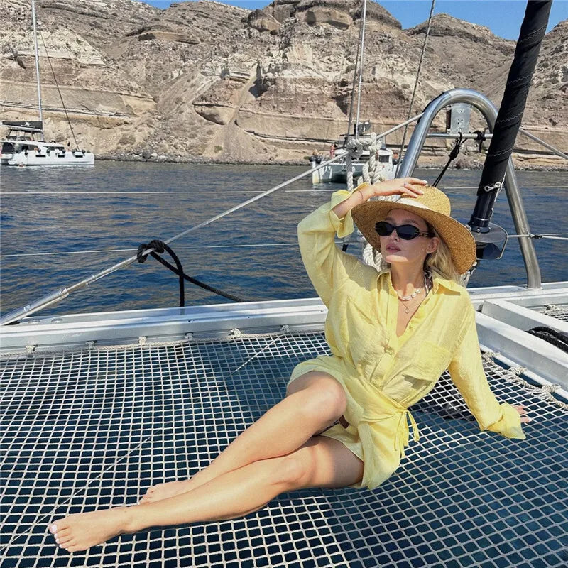 Translucent 2-Piece Resort Set with Long Sleeve Shirt | Matching sets