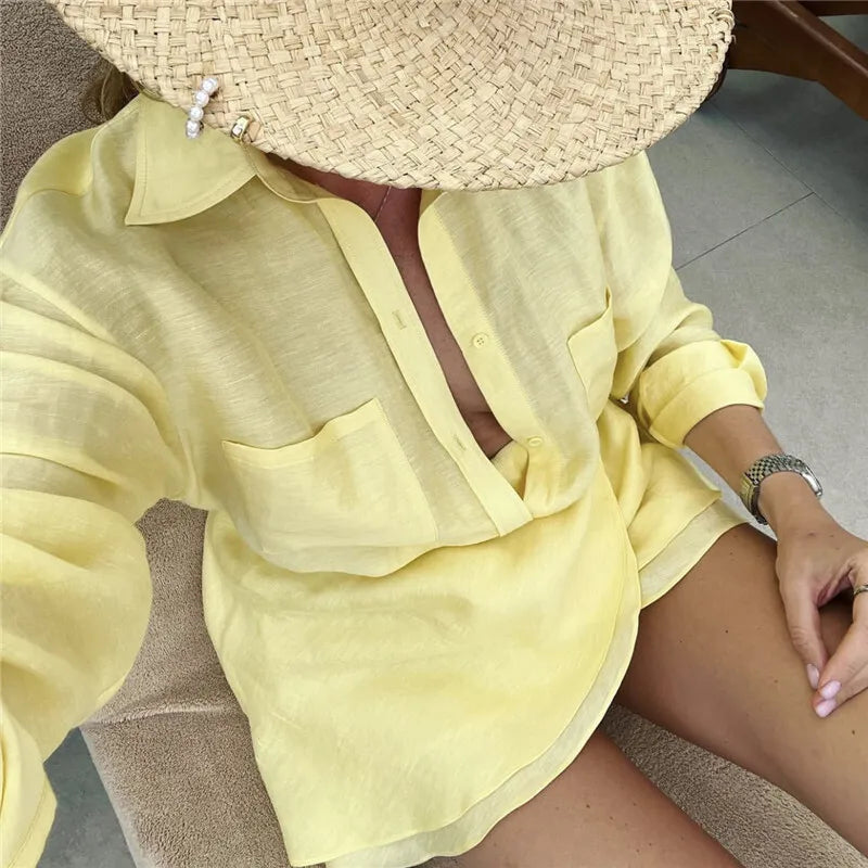 Translucent 2-Piece Resort Set with Long Sleeve Shirt | Matching sets