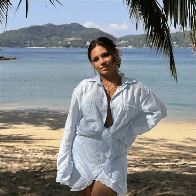 Translucent 2-Piece Resort Set with Long Sleeve Shirt | Matching sets