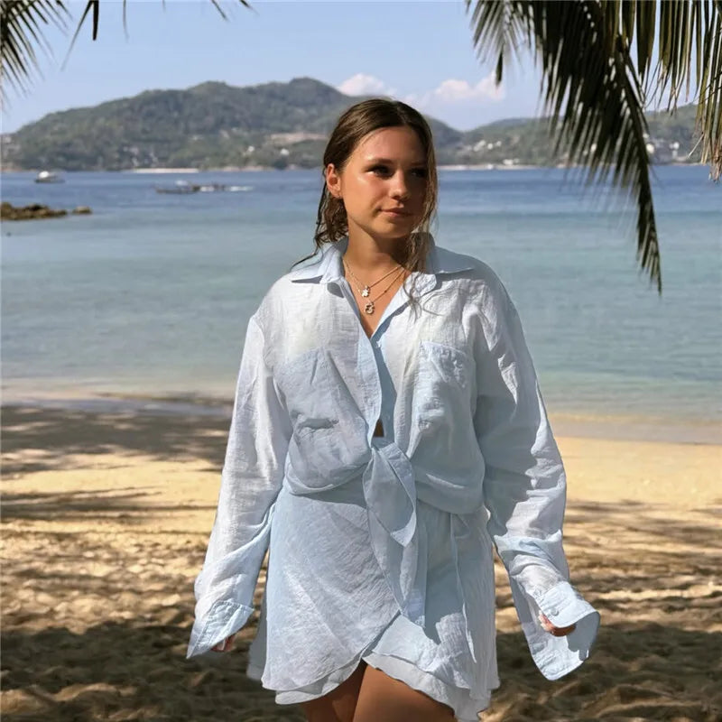 Translucent 2-Piece Resort Set with Long Sleeve Shirt | Matching sets