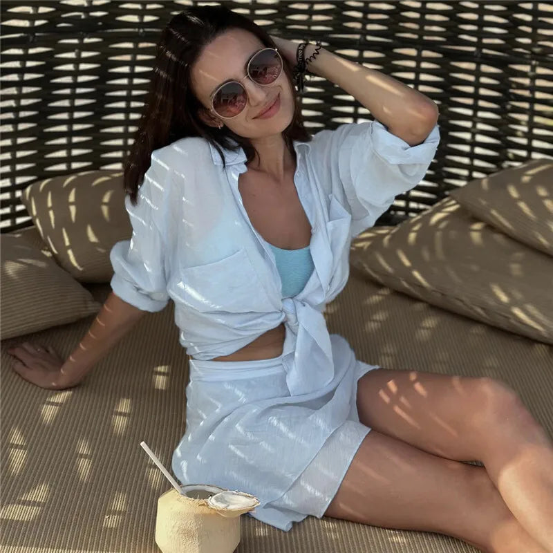 Translucent 2-Piece Resort Set with Long Sleeve Shirt | Matching sets