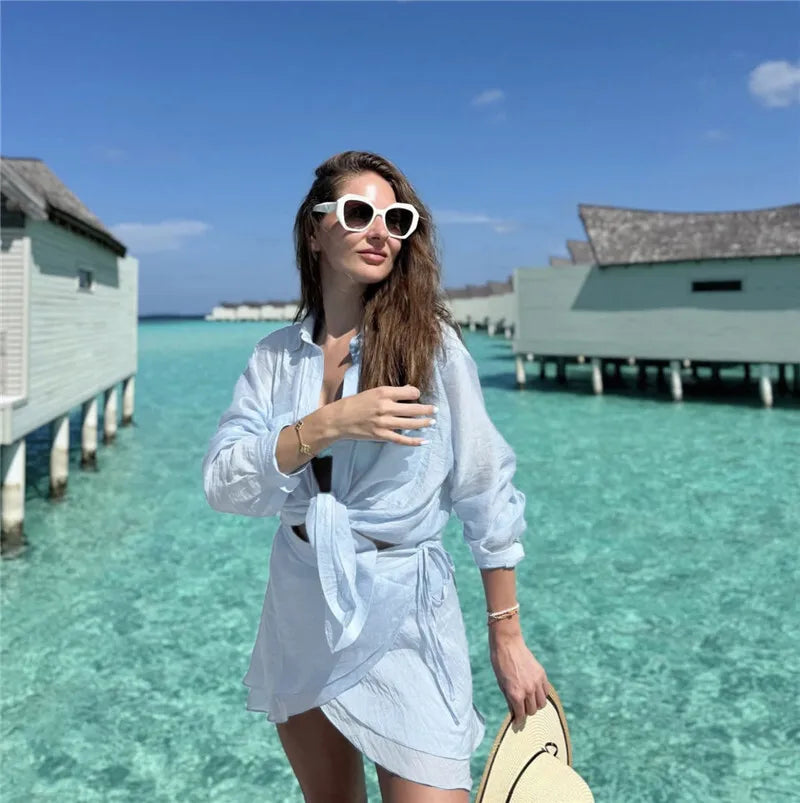 Translucent 2-Piece Resort Set with Long Sleeve Shirt | Matching sets