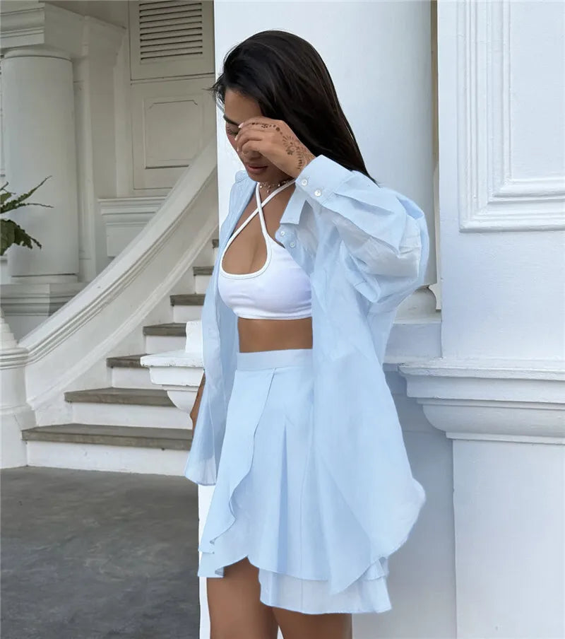 Translucent 2-Piece Resort Set with Long Sleeve Shirt | Matching sets