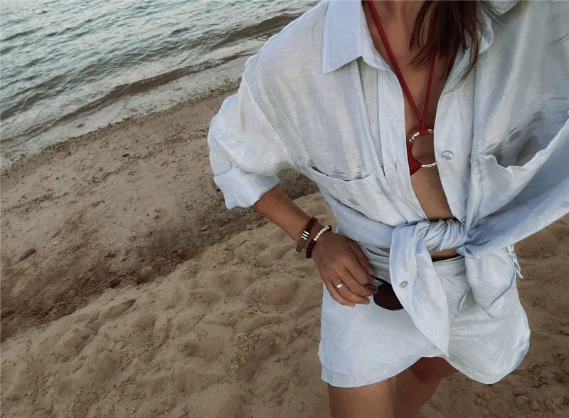 Translucent 2-Piece Resort Set with Long Sleeve Shirt | Matching sets