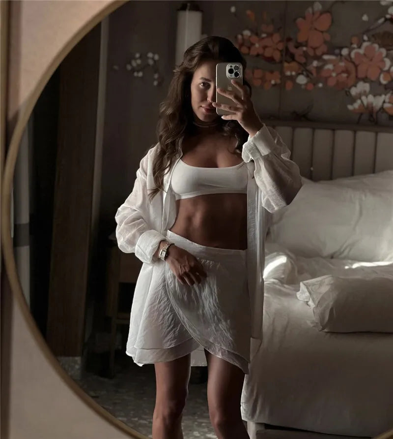 Translucent 2-Piece Resort Set with Long Sleeve Shirt | Matching sets