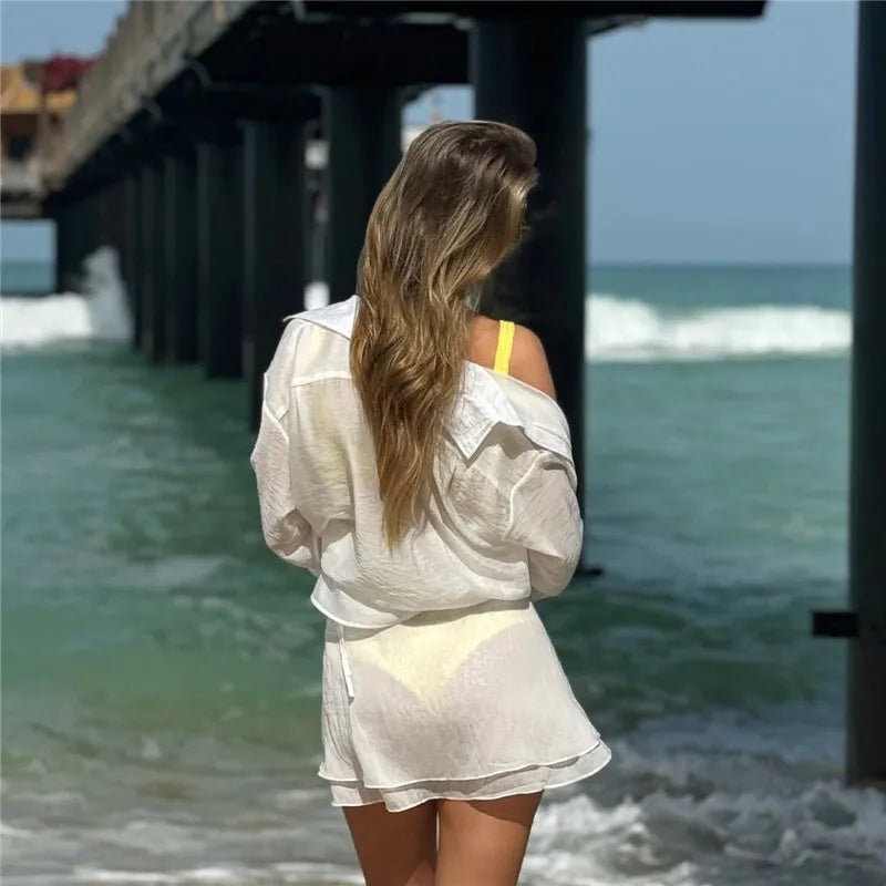 Translucent 2-Piece Resort Set with Long Sleeve Shirt | Matching sets