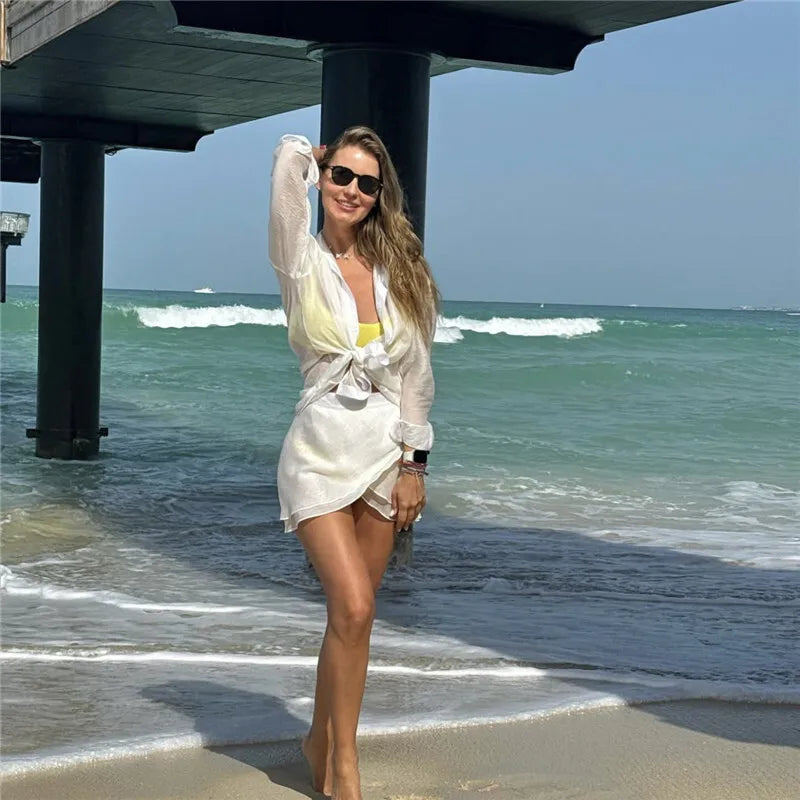 Translucent 2-Piece Resort Set with Long Sleeve Shirt | Matching sets
