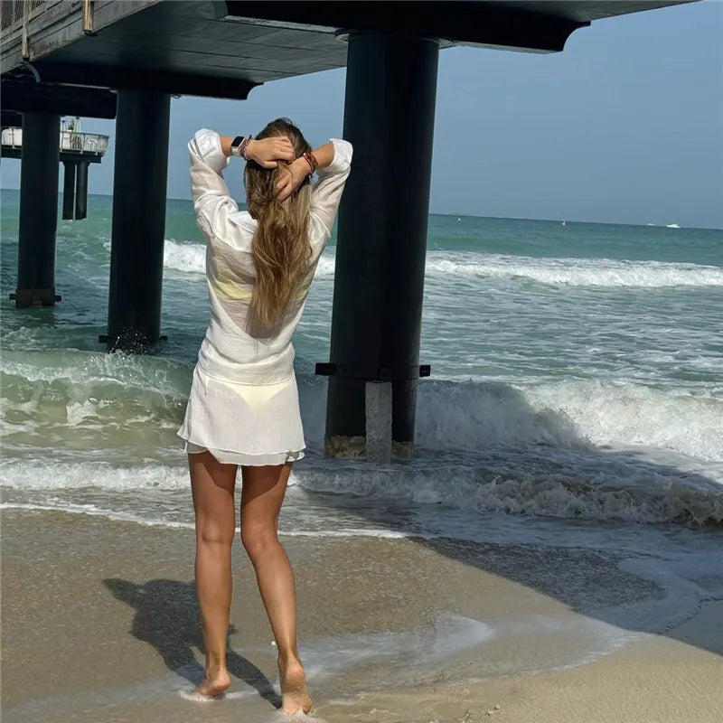 Translucent 2-Piece Resort Set with Long Sleeve Shirt | Matching sets