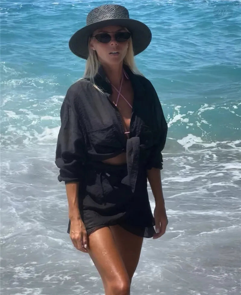 Translucent 2-Piece Resort Set with Long Sleeve Shirt | Matching sets