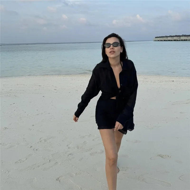 Translucent 2-Piece Resort Set with Long Sleeve Shirt | Matching sets