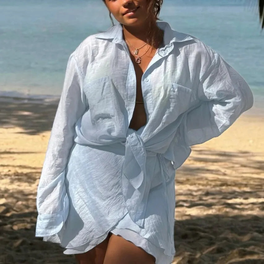 Translucent 2-Piece Resort Set with Long Sleeve Shirt | Matching sets
