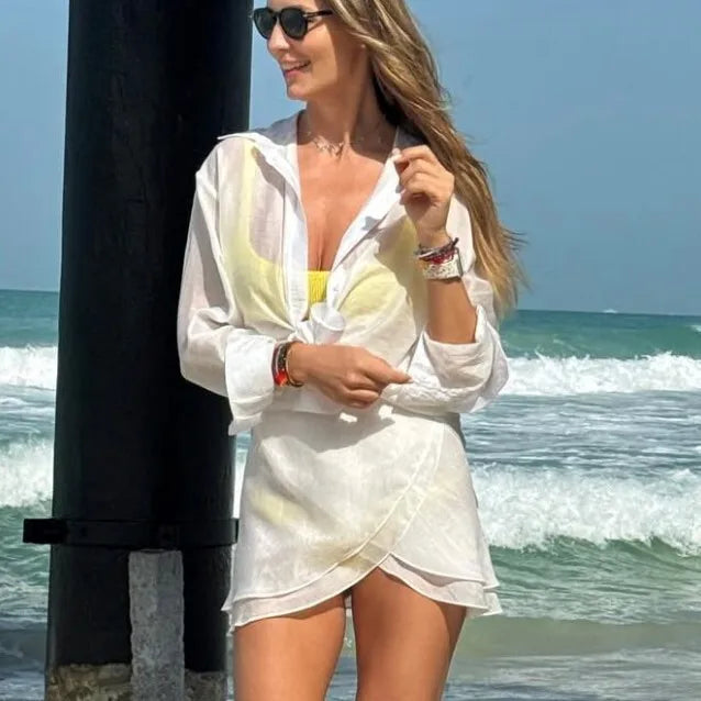 Translucent 2-Piece Resort Set with Long Sleeve Shirt | Matching sets
