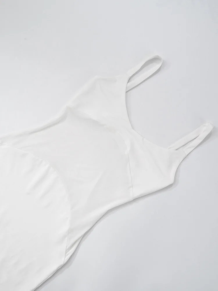Scoop Neck White Mesh Panel Dress for Rooftop Parties | See-through Dresses