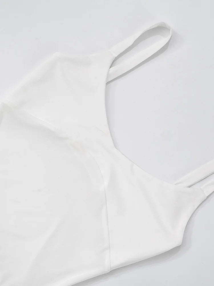 Scoop Neck White Mesh Panel Dress for Rooftop Parties | See-through Dresses