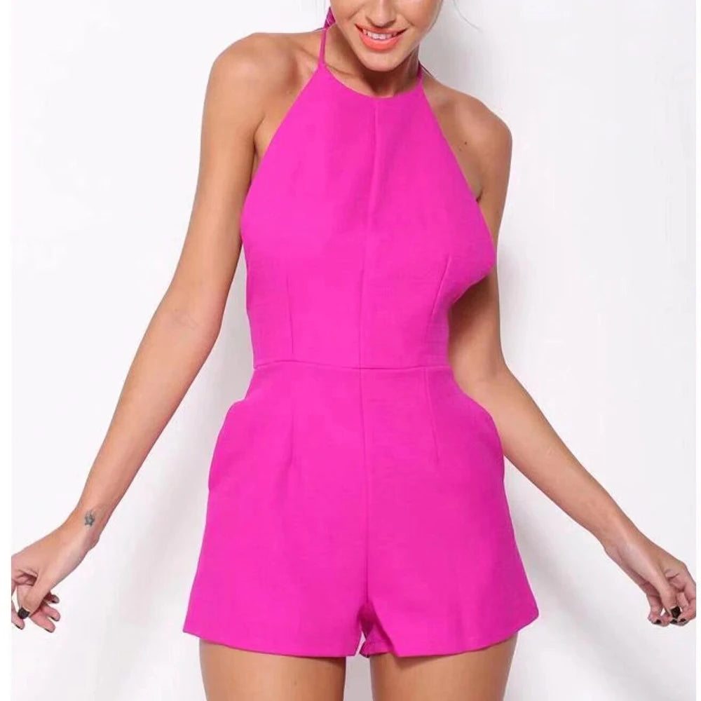 Structured Hot Pink Playsuit with Bow Back for Summer Events | Rompers