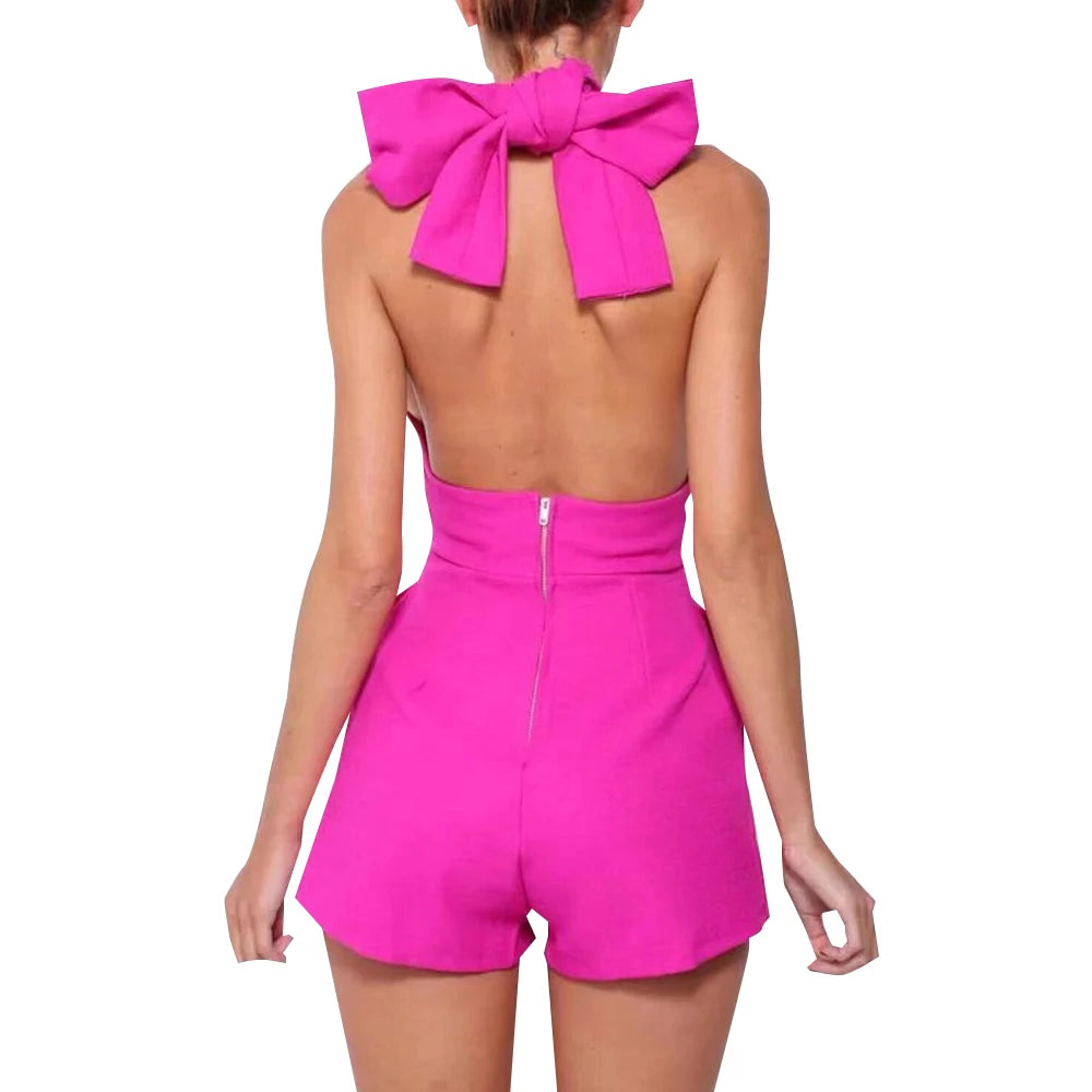 Structured Hot Pink Playsuit with Bow Back for Summer Events | Rompers