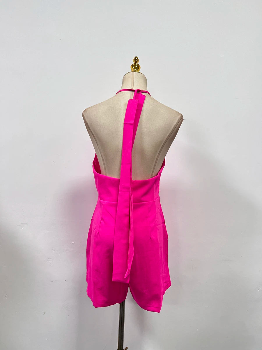 Structured Hot Pink Playsuit with Bow Back for Summer Events | Rompers