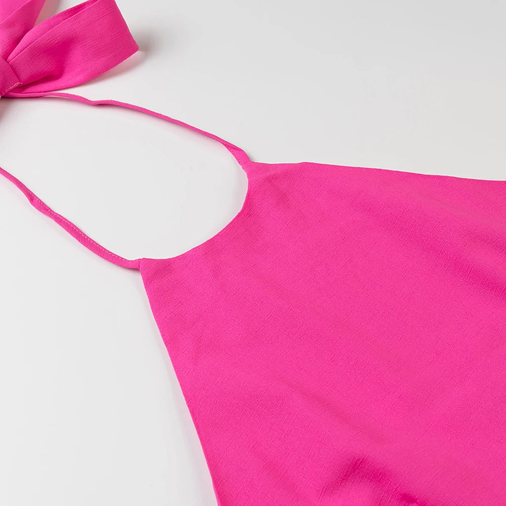 Structured Hot Pink Playsuit with Bow Back for Summer Events | Rompers