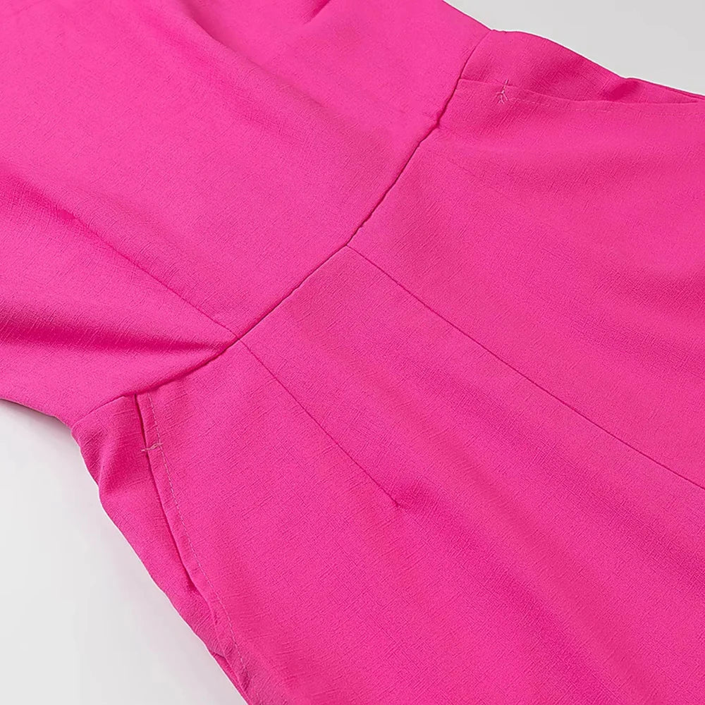 Structured Hot Pink Playsuit with Bow Back for Summer Events | Rompers