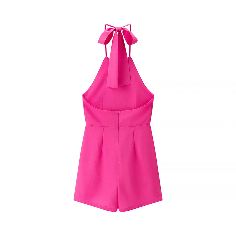 Structured Hot Pink Playsuit with Bow Back for Summer Events | Rompers