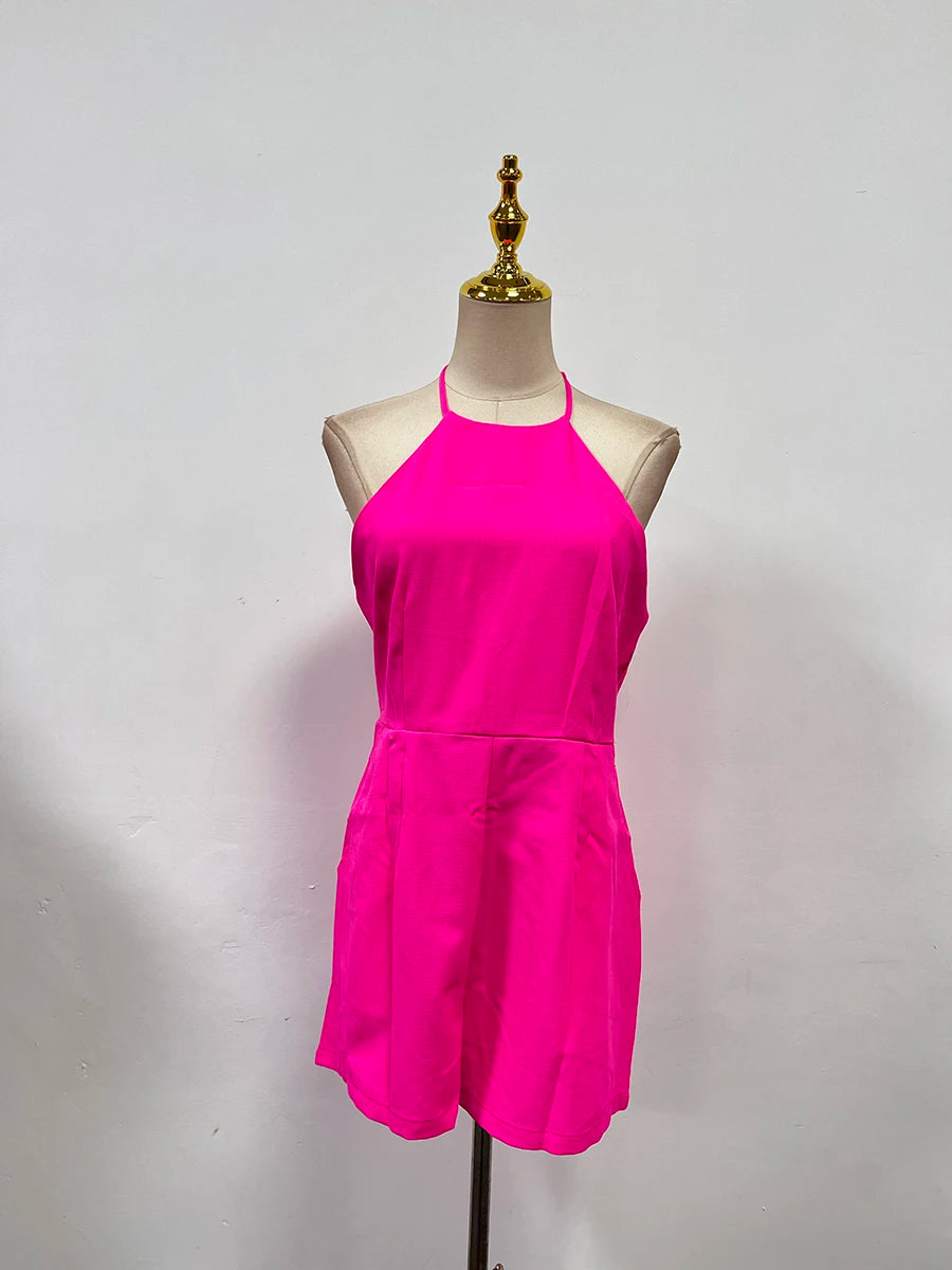Structured Hot Pink Playsuit with Bow Back for Summer Events | Rompers