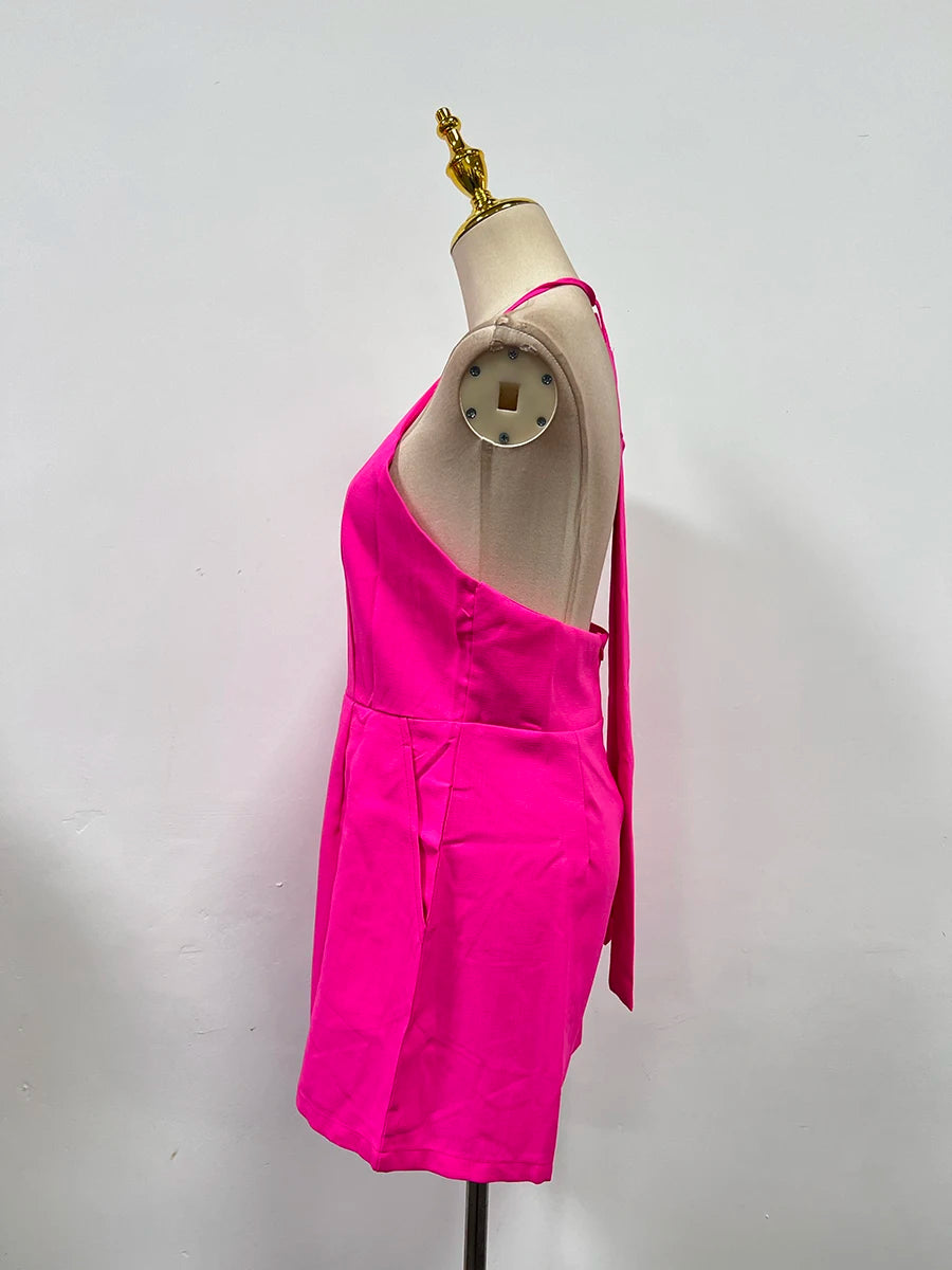 Structured Hot Pink Playsuit with Bow Back for Summer Events | Rompers