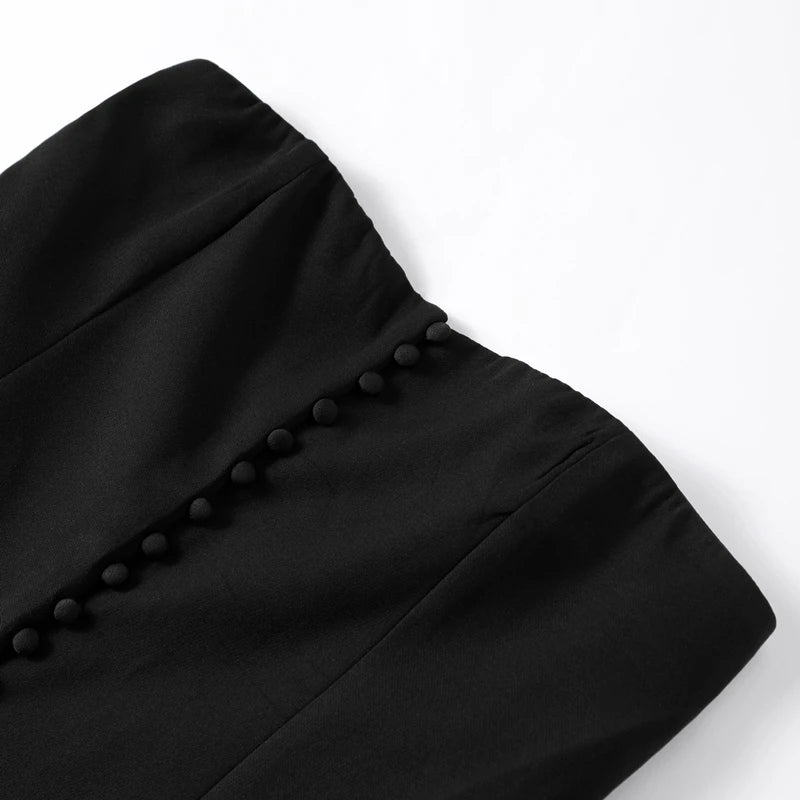 Tailored Strapless Black Top with Buttons and Flaps | Tube Tops