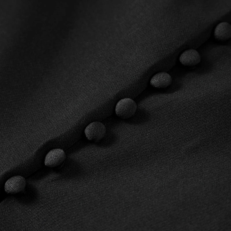 Tailored Strapless Black Top with Buttons and Flaps | Tube Tops