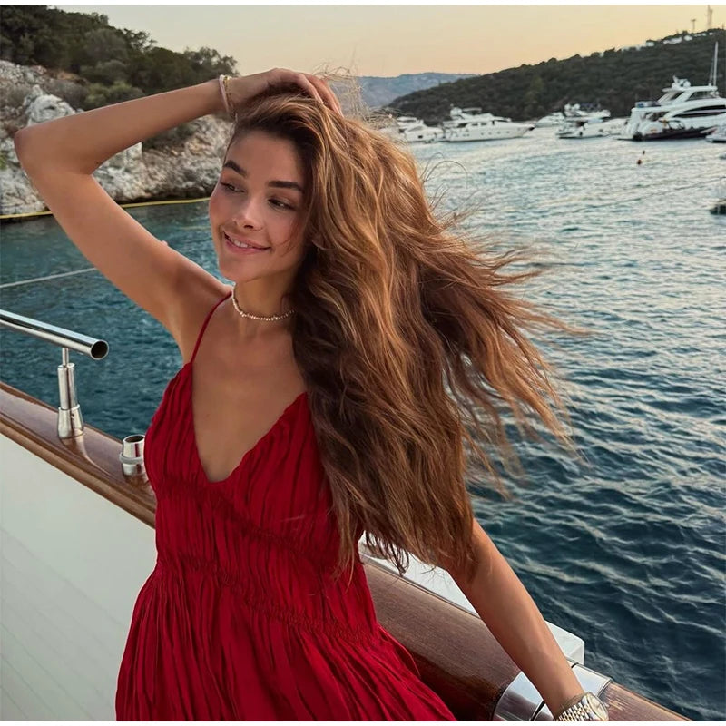 Flowy Red Tiered Maxi Dress for Summer Getaways | Maxi Dresses