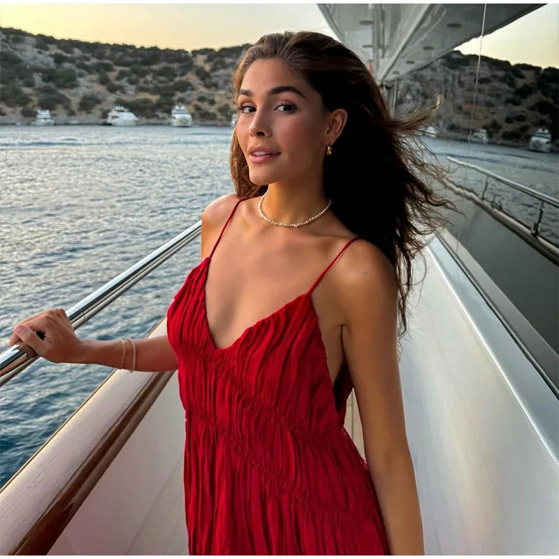 Flowy Red Tiered Maxi Dress for Summer Getaways | Maxi Dresses