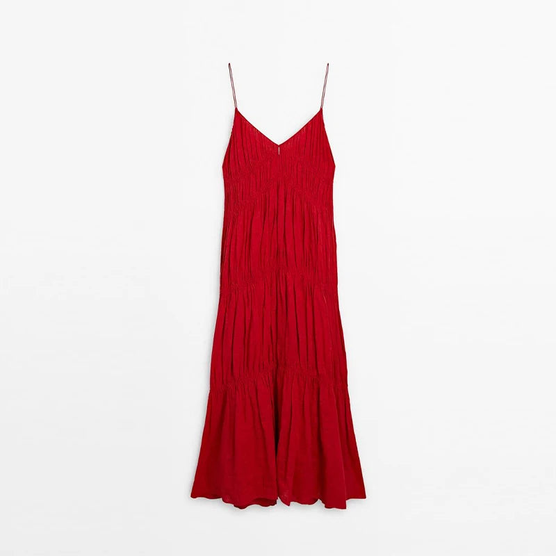 Flowy Red Tiered Maxi Dress for Summer Getaways | Maxi Dresses