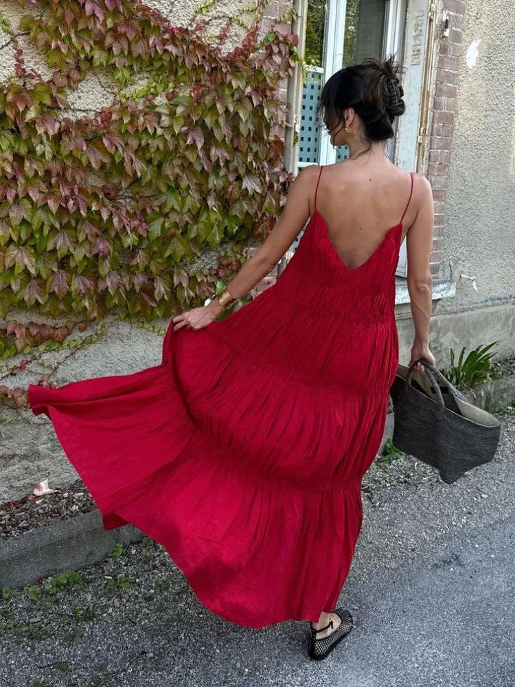Flowy Red Tiered Maxi Dress for Summer Getaways | Maxi Dresses