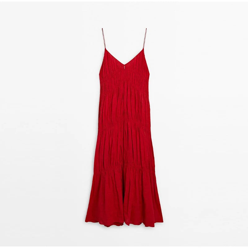 Flowy Red Tiered Maxi Dress for Summer Getaways | Maxi Dresses