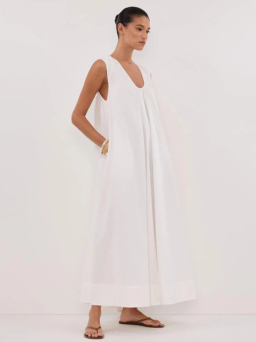 White or Black Cotton Maxi Dress for Beach Getaways | Casual Dresses