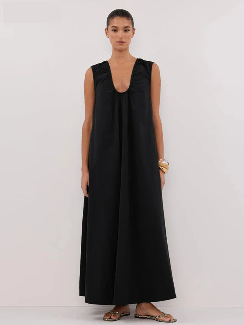 White or Black Cotton Maxi Dress for Beach Getaways | Casual Dresses