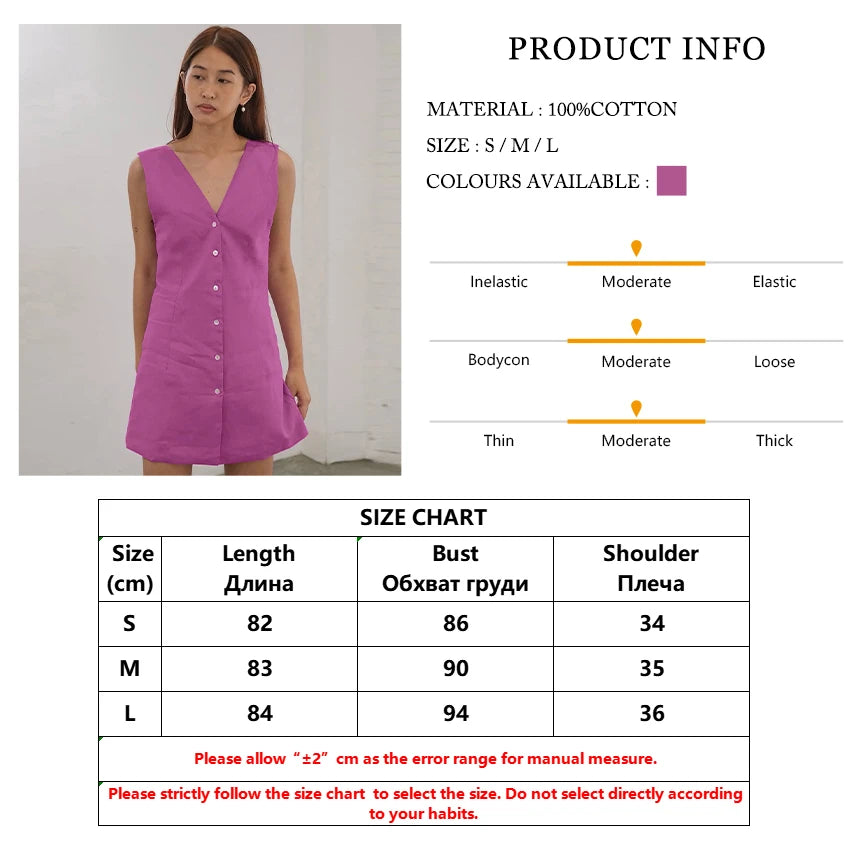 Cotton Sleeveless Mini Dress with Back Bows and V-Neck | Casual Dresses