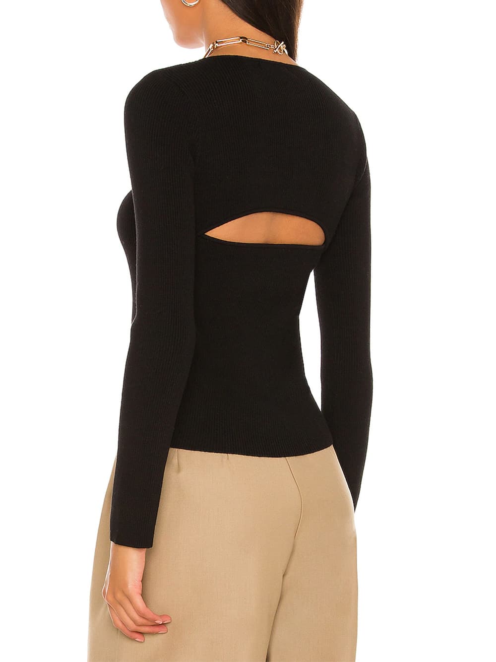 Slim-Fit Knit Top with Front & Back Cutouts – Office to Dinner | Tops